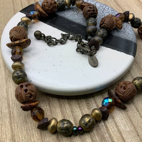 Chico's Vintage Boho Wood Stone Beaded Collar Necklace - Picture 4 of 6